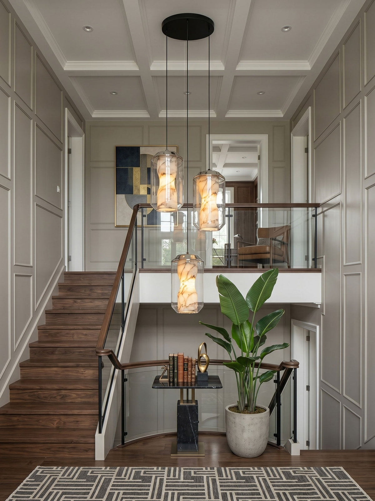 Alabaster Glass Cylinder Pendant Light – detail 3