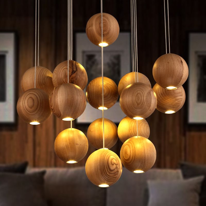 Ocha Round Wooden Pendant Light