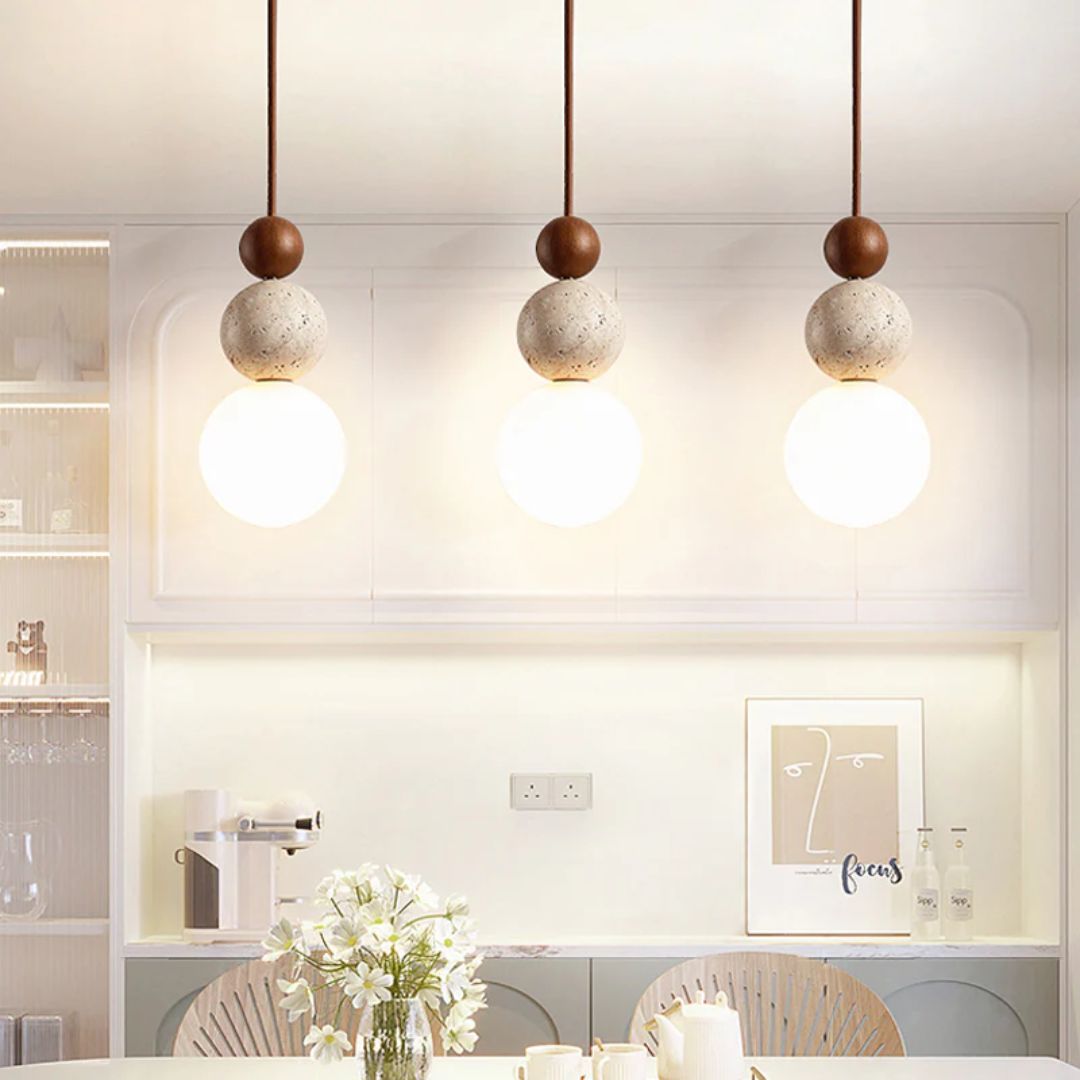 Sobo Spherical Travertine Pendant Light