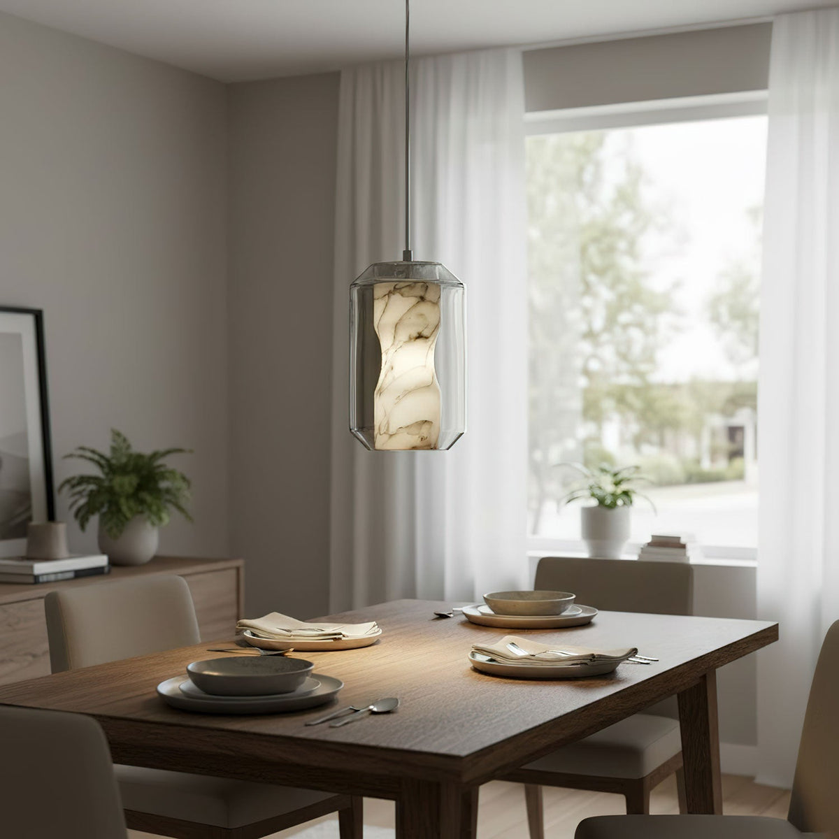 Alabaster Glass Cylinder Pendant Light – detail 12