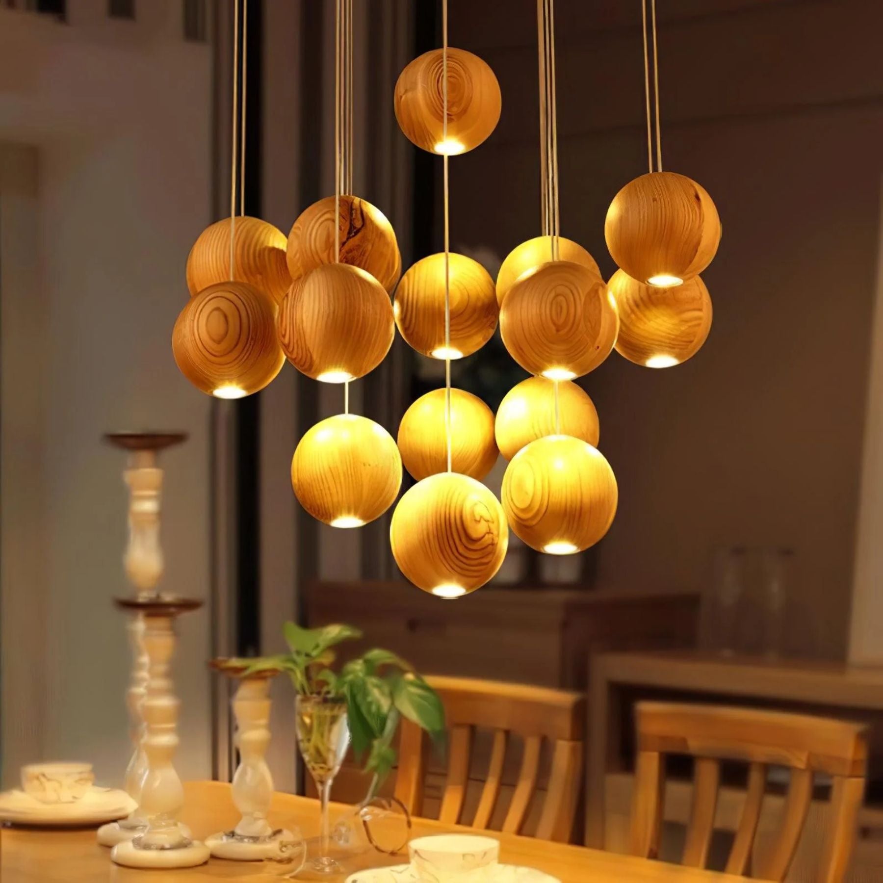 Ocha Round Wooden Pendant Light